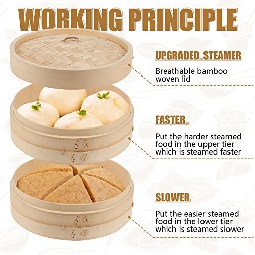 59 Pcs 2 Tier Bamboo Steamer Basket Set