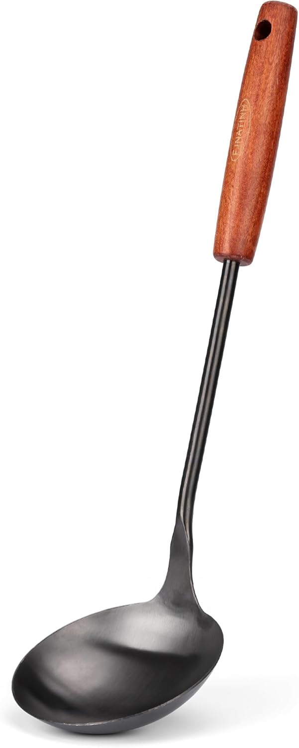 FJNATINH Soup Ladle, Food Grade 304 Stainless Steel Ladle, Large Metal Ladel Kitchen Cooking Soup Spoon Tools with Heat Resistant Wooden Handle, Integral Forming 13.8 Inches - Culinary Roots