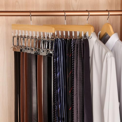2 Pack 2 in 1 Belt Tie Hanger for Closet Max 60 Belts with 60 Ties Capacity (2 Count)