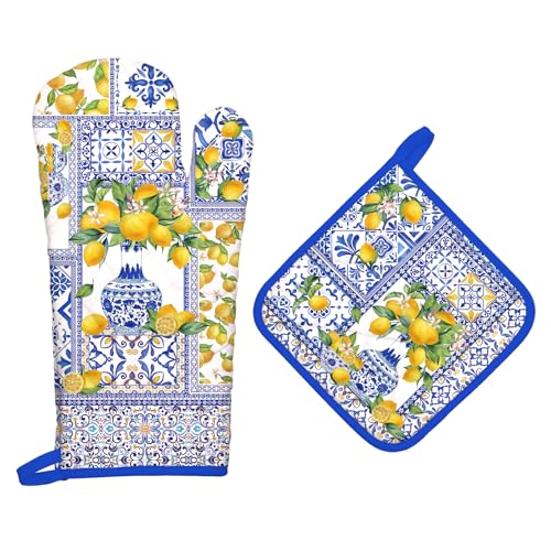 Yellow Lemon Oven Mitts and Pot Holders Set (2 Count)