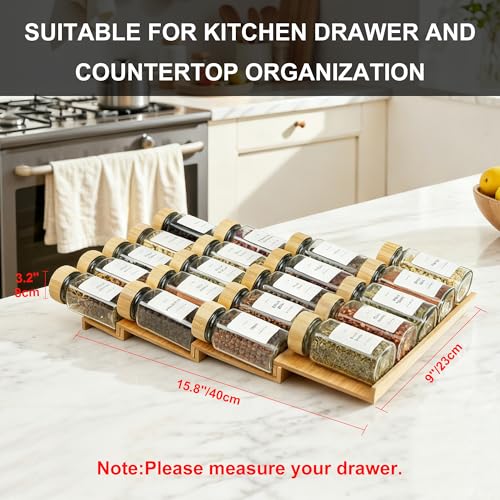 Spice Drawer Organizer with 20 Bamboo