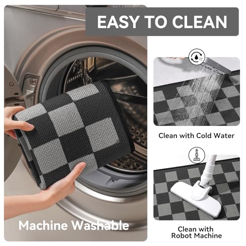Kitchen Rugs Kitchen Mats for Floor Non Slip Black Checkered 17"x30" (3.55 Sq Ft)