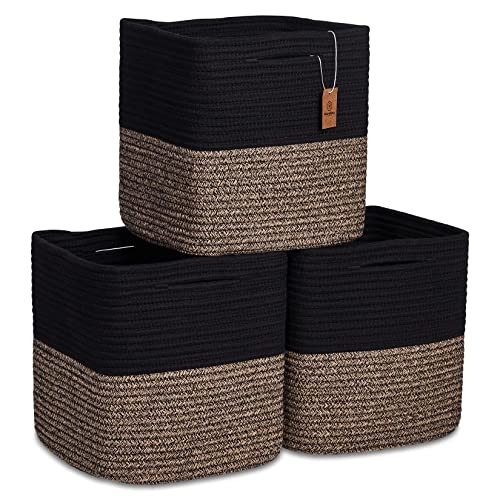Storage Cubes 11 Inch Cotton Rope Woven Baskets for Organizing (3 Count)