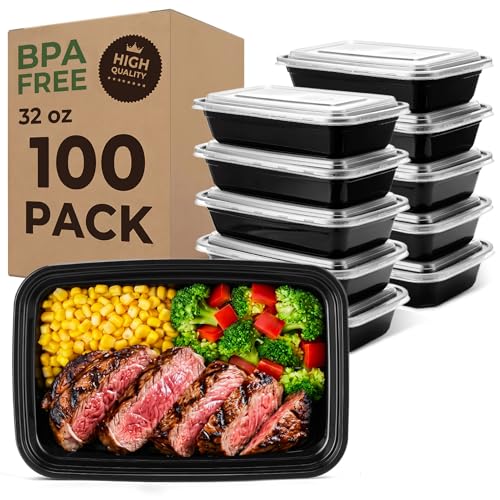 Meal Prep Containers with Lids 32oz 100 Pack (100 Count)