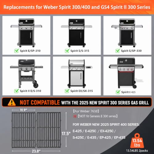 7638 7639 Grill Grates Replacement for Weber Spirit 300 Series