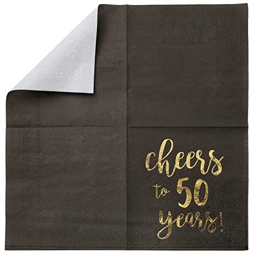 50 Pack Cheers to 50 Years Printed Cocktail Napkins for 50th Birthday and Anniversary (50 Count)
