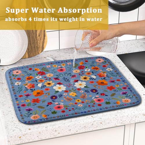 Lovely Flowers Dish Drying Mat
