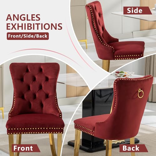 Wine Red Velvet Dining Chairs Set of 4 (4 Count)