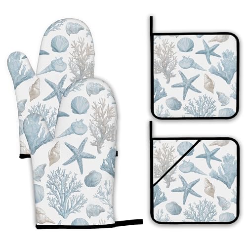 Starfish Oven Mitts and Pot Holders Set (4 Count)