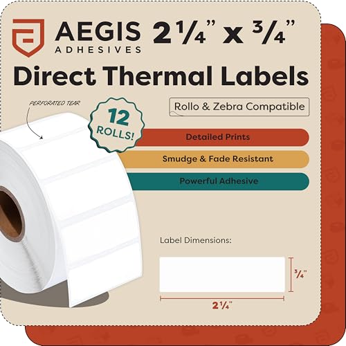 2.25" X 0.75" Direct Thermal Labels (12 Count)