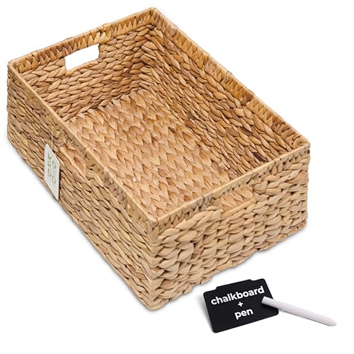 KOKODO 15”L x 11”W Large Rectangular Water Hyacinth Wicker Storage Basket with Handles