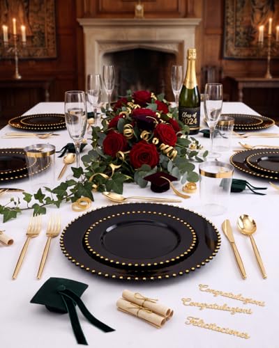 180PCS Black and Gold Plastic Plates Dinnerware Set for 30 Guests (180 Count)