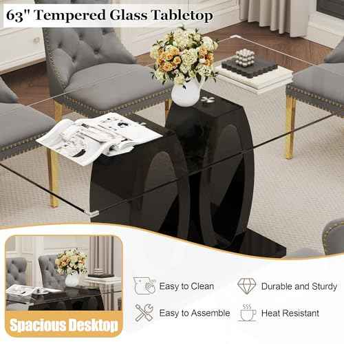 63" Glass Dining Table Set for 6