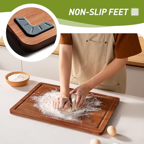 3 Packs Bamboo Cutting Board Set with Non Slip Feet and Over Sink Nice Solid Thick Wood Juice Groove Chopping Board Extra Large Big Small Best Hardwood Kitchen Counter Organic Vegetable (3 Count)