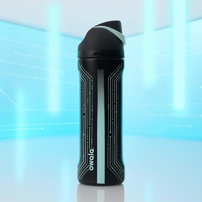 Owala TRON FreeSip Insulated Stainless Steel Glow in the Dark Water Bottle with Straw for Sports and Travel, BPA-Free, 24 oz, Black