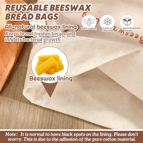 4 Pcs Cotton Beeswax Bread Bags for Sourdough 13 x 17inch Reusable (4 Count)