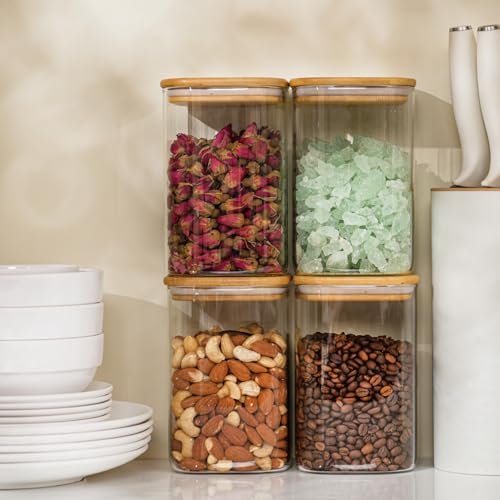 37oz/1.2Qt/1100ml Square Glass Storage Containers with Lids 4-Pack (4 Count)