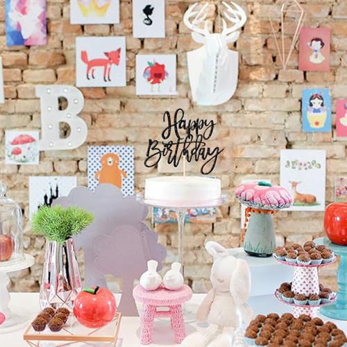1 PCS Happy Birthday Cake Topper Glitter Happy Birthday Cake Pick for Celebrating Happy Birthday Anniversary Theme Party Cake Decorations Supplies Black