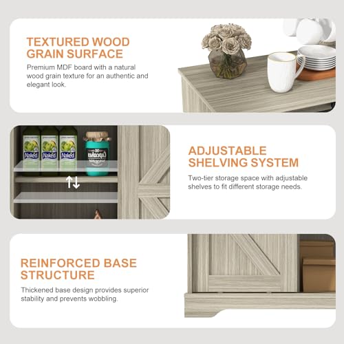 Sliding Barn Door Buffet Sideboard Storage Cabinet Coffee Bar Kitchen Farmhouse Style