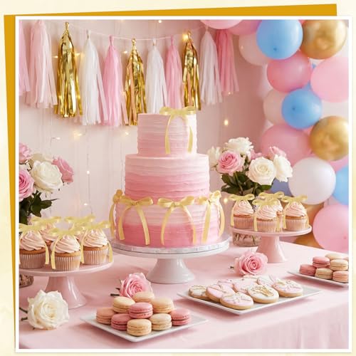 30 Pack Bow Cake Toppers Champagne Gold Ribbon Bows for Cake (30 Count)