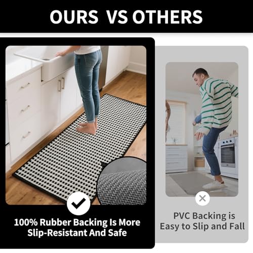 Kitchen Runner Rugs Non Slip Washable Long Kitchen Mats Black 17"x59" (7 Sq Ft)