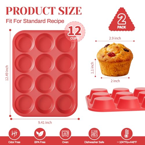 2Pack Silicone Muffin Pans with Metal Reinforced Frame (2 Count)