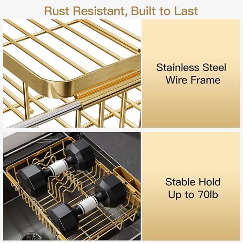 Gold Dish Drying Rack Over the Sink with Utensil Holder