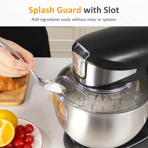 6-in-1 Multifunctional Stand Mixer, 6.5QT Tilt-Head Dough Mixer, Electric Stand Mixer with Stainless Steel Bowl for Cake, Bread, and Dough, with Meat Grinder, Juice Blender & Pasta Maker