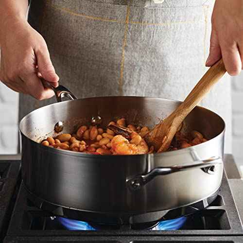 71027 3 Ply Base Brushed Stainless Steel Deep Saute Pan with Helper Handle and Lid