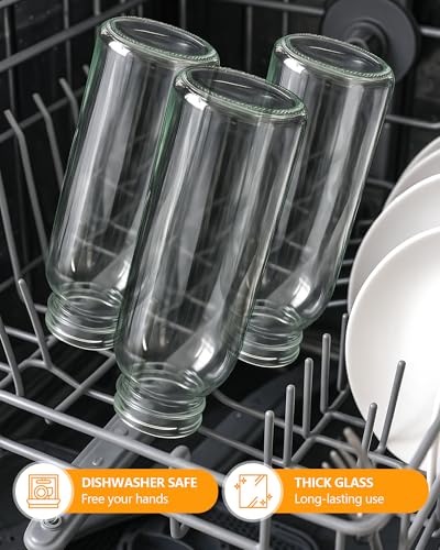 10 oz Glass Juice Bottles with Stainless Steel Gold Lid Leak Proof (8 Count)