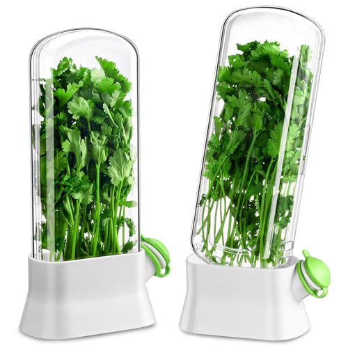 2 Pieces Herb Saver for Refrigerator Fresh Herb Keeper Cilantro Container for Fridge Saver Pod for Cilantro