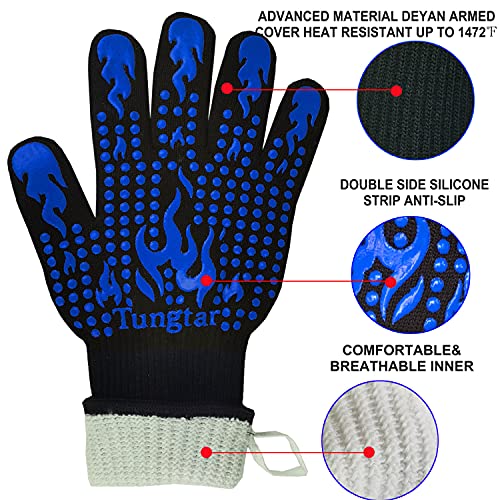 Oven Mitts Heat resistan BBQ Heat Proof Glove 1472℉ 14Inch Grill Glove for Men BBQ Gloves Gift Set for Cooking (2 Count)