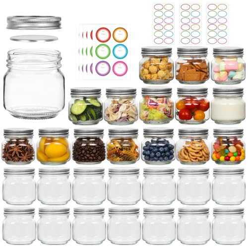 30 Pack Mason Jars 8oz with Silver Lids and Bands (30 Count)
