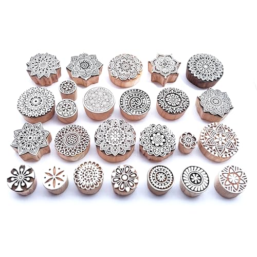 Round Mandala Wooden Block Printing Stamps (25 Count)