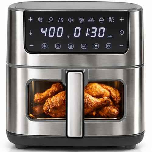 8-in-1 Air Fryer 6.34 Qt, Digital Preset Airfryer with Visible Window, Nonstick and Dishwasher-Safe Basket, Air Fry, Chicken, Pizza, Dehydrate, Fries, 90-Min Timer, 1700W, Gray