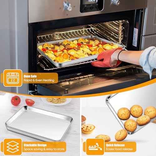 4 Pack 9 x 13 Inches Stainless Steel Quarter Sheet Baking Pan Set (4 Count)