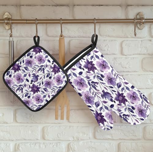 Flower Oven Mitts and Pot Holders Sets (2 Count)