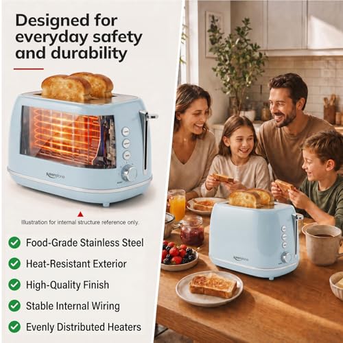Retro 2 Slice Stainless Steel Toaster with 6 Bread Shade Settings
