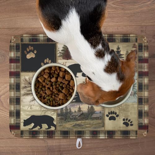 Black Bear Dish Drying Mat Forest Cabin Decorative Dishes Pad 18x24 Inch Absorbent Fast Dry Dish Drainer Rack Mats for Kitchen Counter Sink