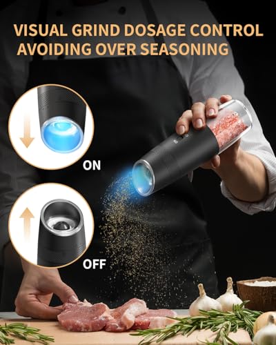 Gravity Electric Salt and Pepper Grinder Set Automatic Shakers Upgraded Pepper Mill with Rechargeable Base (2 Count)