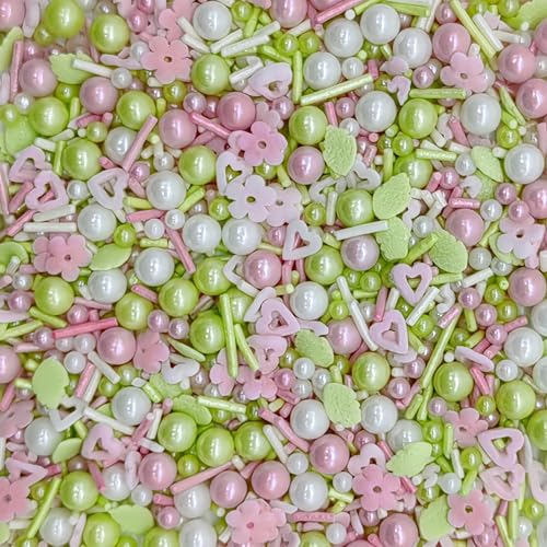 Flower Sprinkles Candy Mix Size Edible Pearls Cake Decorations Cupcake Toppers Cookie Decorating Perfect for Wedding Party Valentine Halloween Christmas Supplies 4.58OZ (4.58 Ounce)