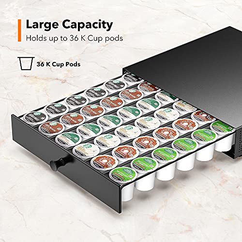 K Cup Organization Storage Drawer Maker K Cup Holder Coffee Pod Organizer Stand Tray Counter Rack Countertop Maker Stand Capsules Compatible with Keurig Accessories Holds 36 Pods