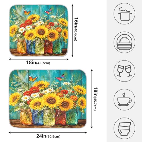 Spring Summer Floral Jar Dish Drying Mat for Kitchen Counter Absorbent Microfiber Large Drying Pad Dish mats for Kitchen Countertops 18 x 24 Inch