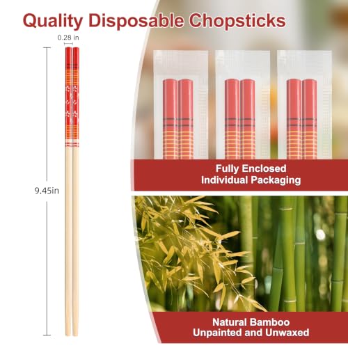100Pairs Disposable Chopsticks Bamboo Individually Wrapped