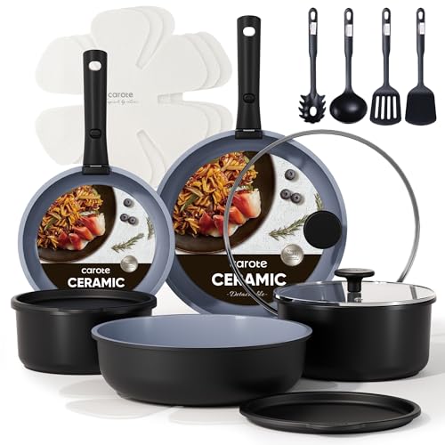 19pcs Ceramic Cookware Set Detachable Handle
