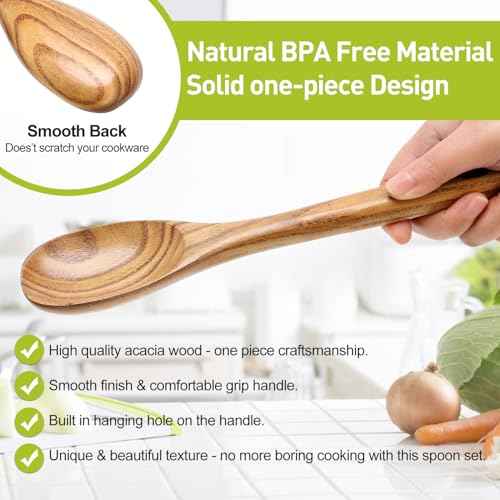 3 Pcs Non Toxic Wood Serving Spoons Set for Cooking Mixing Kitchen Utensils (3 Count)