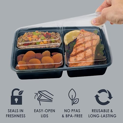 Prep 3 Compartment Meal Prep Containers with Lids (10 Count)
