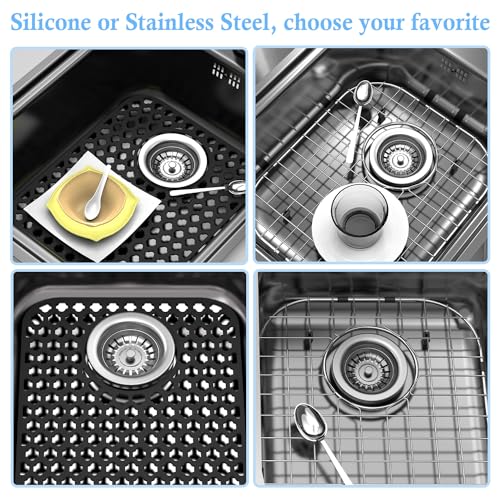2 Pack Silicone Sink Protector Mat for Kitchen Sink Rear Drian Black