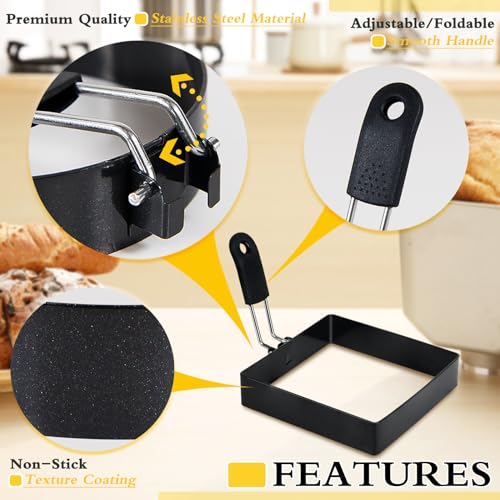 2 Pack 4'' Square Egg Rings Set with Silicone Handle