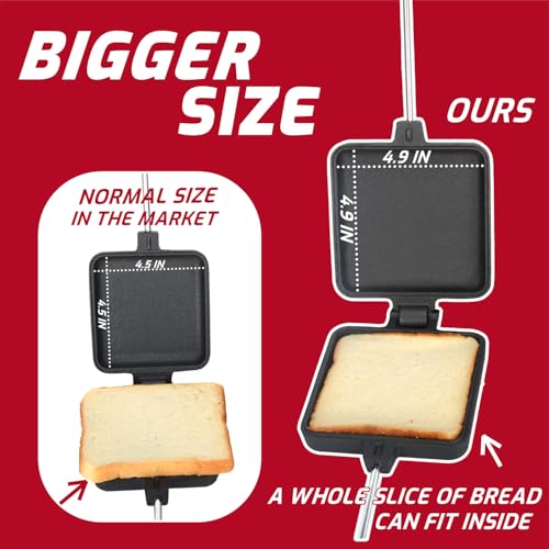 Campfire Pie Iron 4.9" Large Cast Iron Sandwich Maker for Camping 2 Pcs with Storage Bag (2 Count)